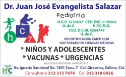 DR. JUAN JOSE EVANGELISTA SALAZAR. PEDIATRAS EN COLIMA en Colima (Colonia Girasoles) - Horario de apertura