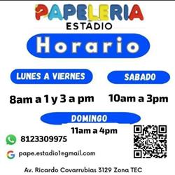 Horario de apertura Papeleria Estadio, Monterrey