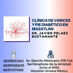 Horario de apertura Clínica de Várices y Pie Diabético Dr. Javier Pelaez B, Mazatlán